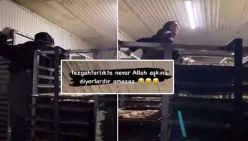 Fırında tepki çeken görüntü! Tezgahtar kurabiyelerin üzerinde gezdi