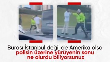 İstanbul trafiğinde tehlikeli anlar: Araç sürücüsü polisin üzerine yürüdü