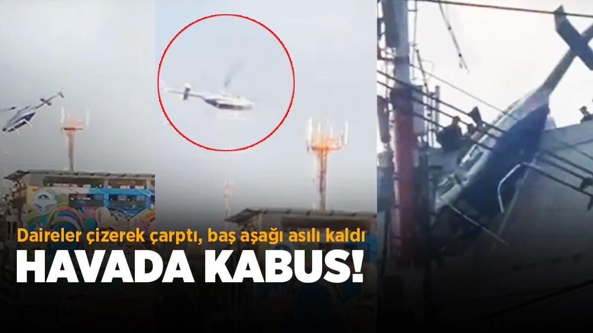 Helikopter kontrolden çıktı! Daireler çizerek çarptı, baş aşağı asılı kaldı